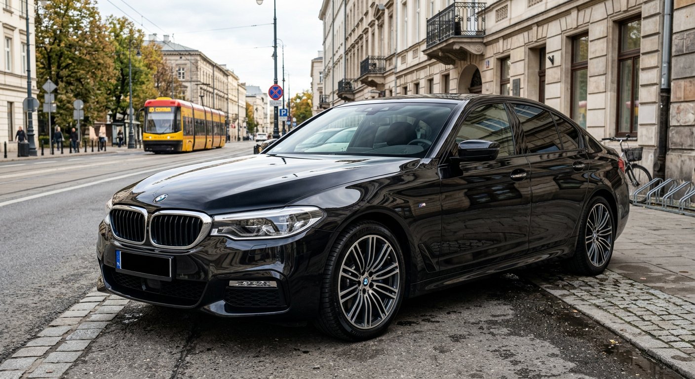 Czarny sedan po detailingu mobilnym Warszawa
